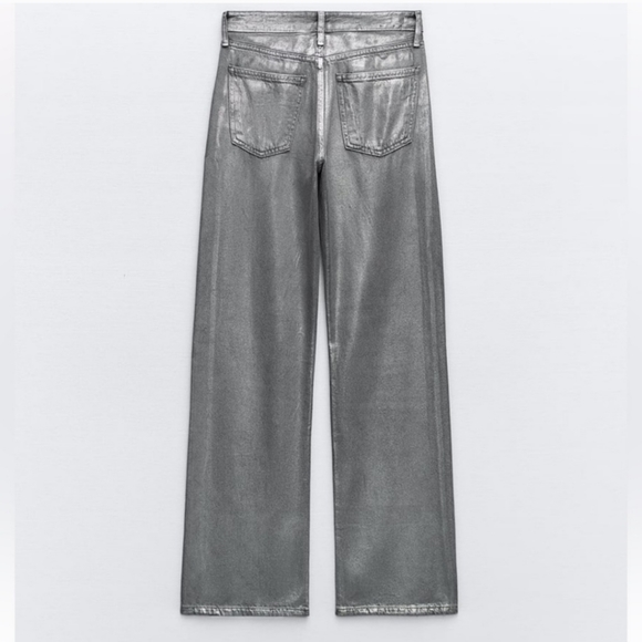 Zara Metallic Wide Leg Jeans Gray - Picture 11 of 16